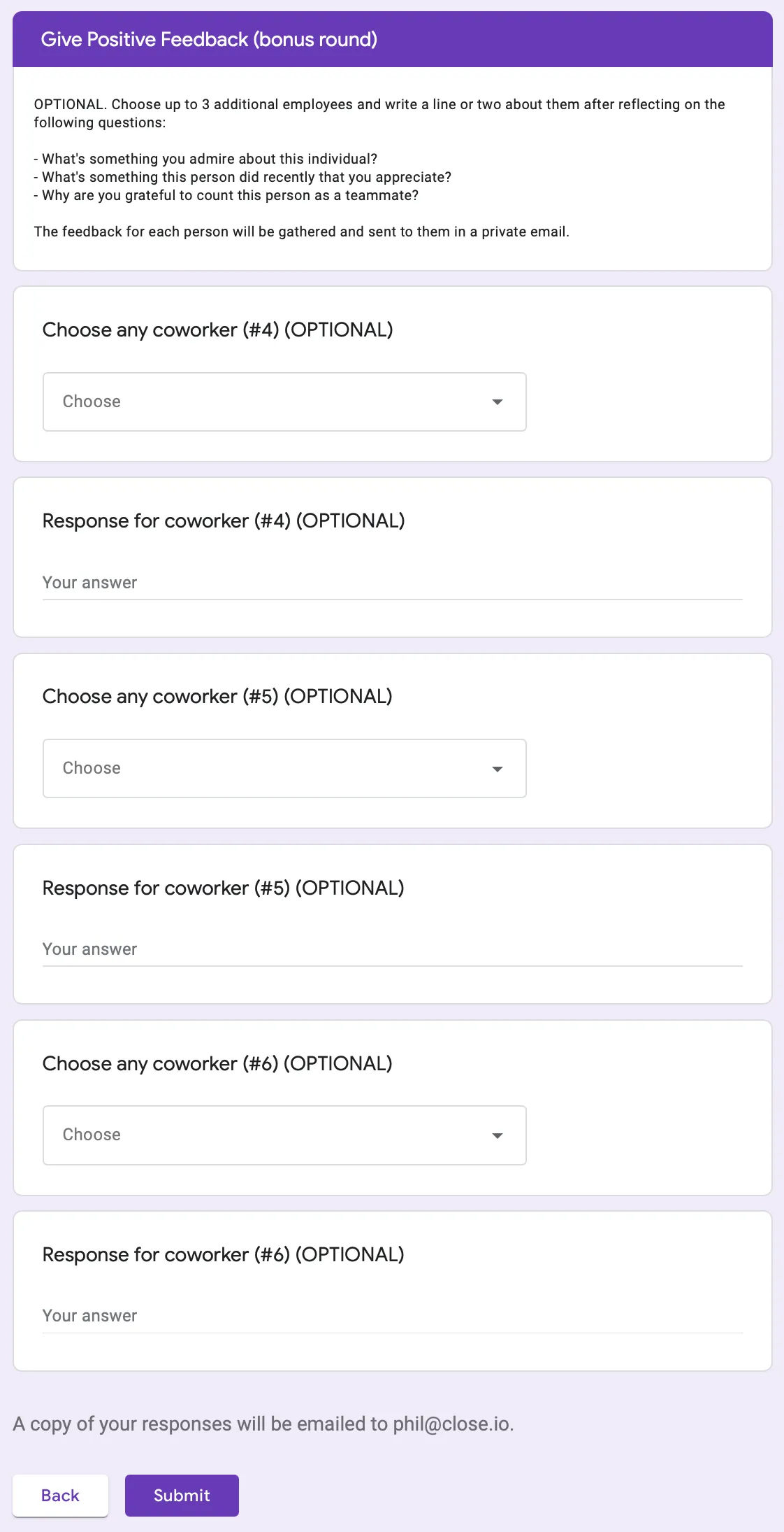 The optional “bonus round” page of the form, for up to 3 more coworkers
