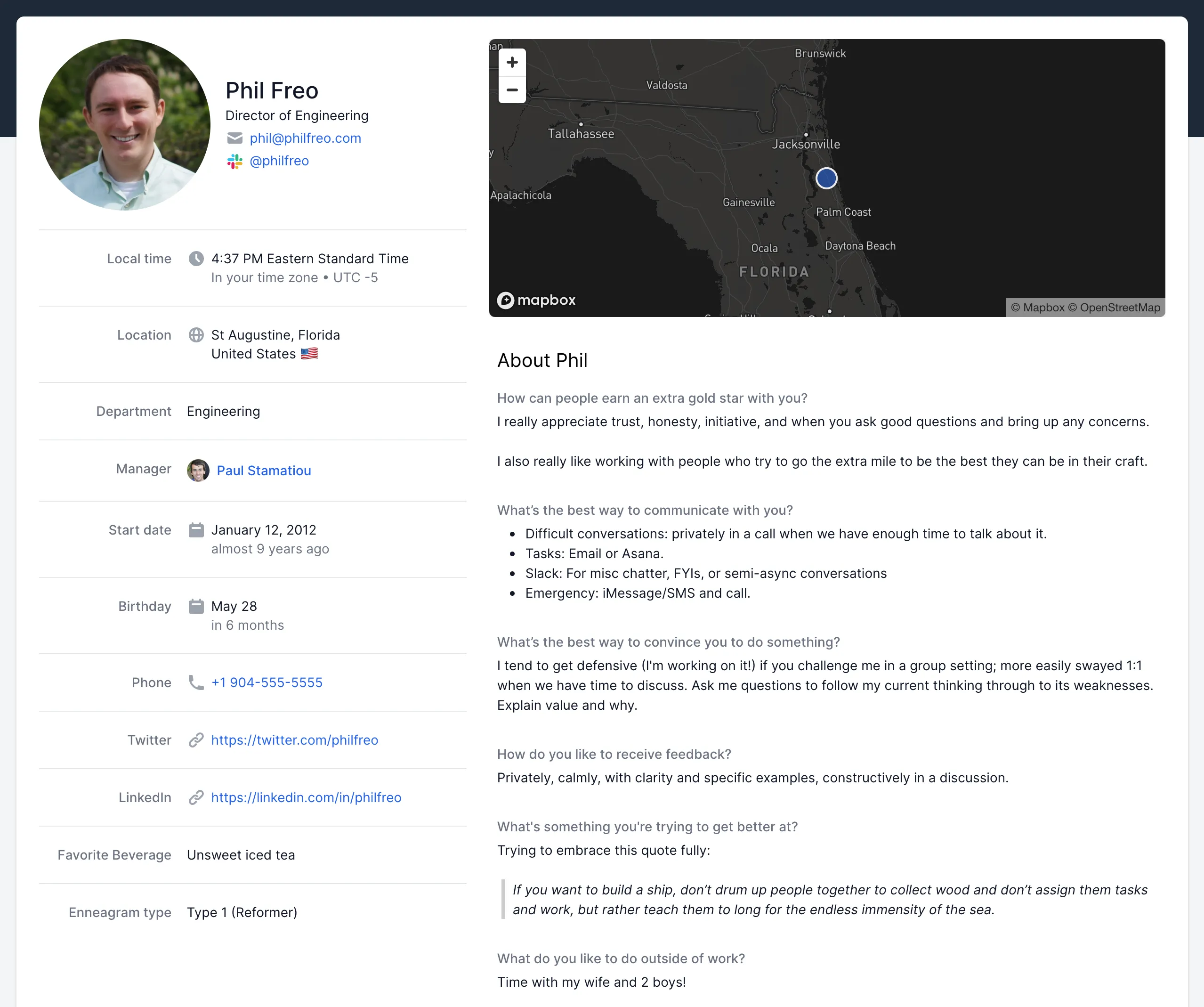 TeamHome profile page