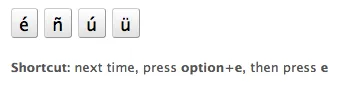 Tip showing a keyboard shortcut for typing an accent